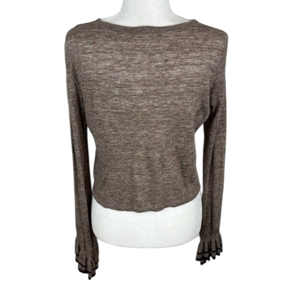 Zara Brown Crewneck Bell Sleeve Top Size S - Picture 4 of 7